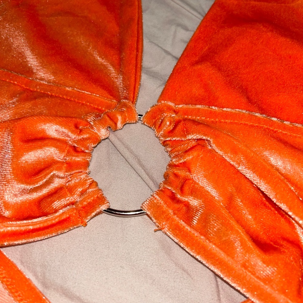 Velour Bright Orange Halter Top - Picture 3 of 8